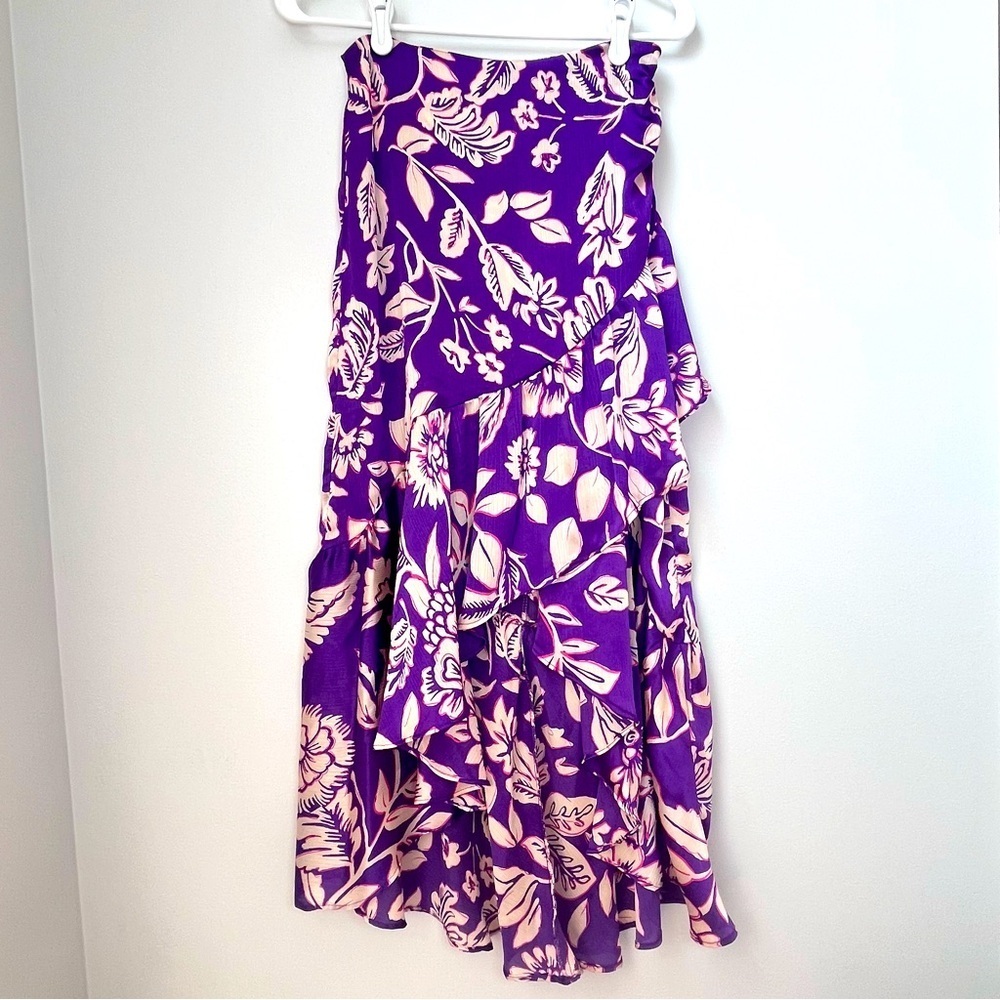 Zara Purple and Cream Asymmetrical Floral Midi Skirt